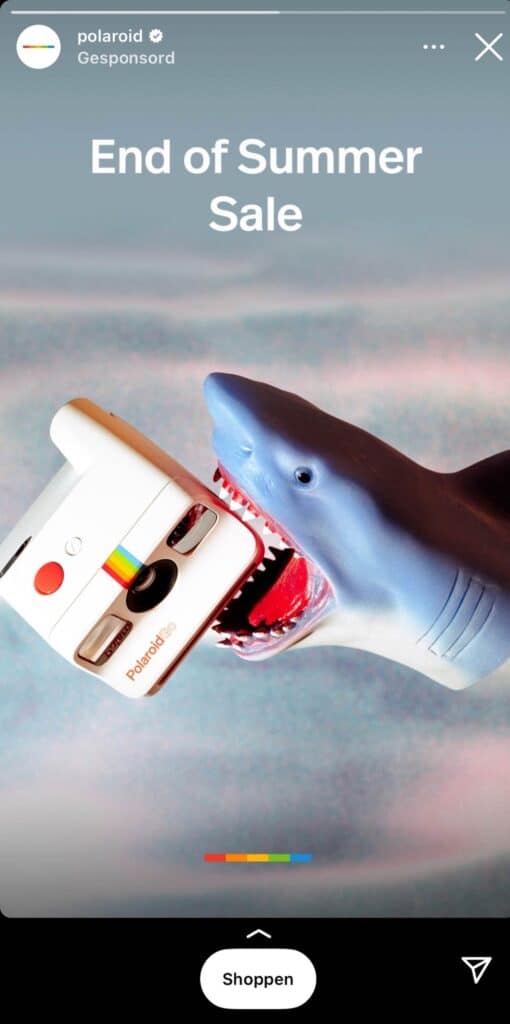 Instagram advertentie van Polaroid met call-to-action shoppen
